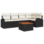 Gartensofa-set mit Kissen 6 pcs Schwarz Poly-Rattan – Bild 2