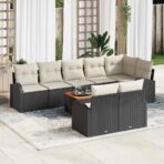 Gartensofa-set mit Kissen 9 pcs Schwarz Poly-Rattan