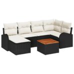Gartensofa-set mit Kissen 7 pcs Schwarz Poly-Rattan