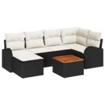 Gartensofa-set mit Kissen 7 pcs Schwarz Poly-Rattan