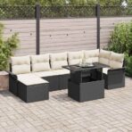Sofa Set mit Kissen 8 pcs Schwarz Poly-Rattan