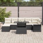 Sofa Set mit Kissen 8 pcs Schwarz Poly-Rattan – Bild 3