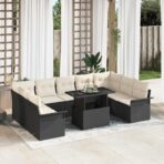 Sofa Set mit Kissen 10 pcs Schwarz Poly-Rattan