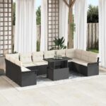 Sofa Set mit Kissen 11 pcs Schwarz Poly-Rattan