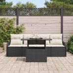 Sofa Set mit Kissen 5 pcs Schwarz Poly-Rattan – Bild 3