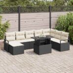 Garten-Sofa-Set mit Kissen 9 pcs Schwarz und Creme