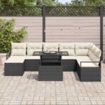 Garten-Sofa-Set mit Kissen 9 pcs Schwarz und Creme – Bild 3