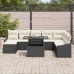 Sofa Set mit Kissen 9 pcs Schwarz und Creme Poly-Rattan – Bild 3