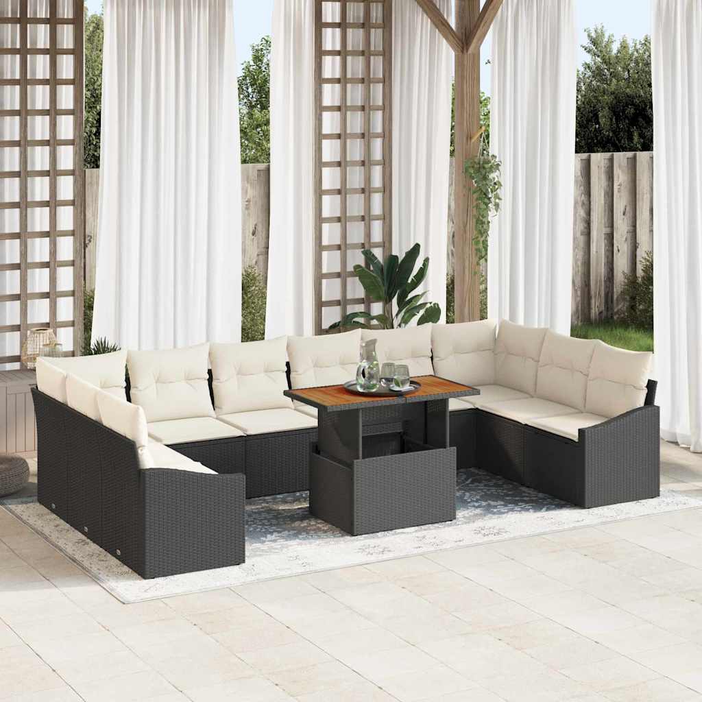 3349886_1.jpg Garten Essgruppe mit Kissen 11 pcs Schwarz und Creme – Bild 1