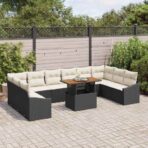 Garten Essgruppe mit Kissen 11 pcs Schwarz und Creme – Bild 3