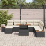 Garten Essgruppe mit Kissen 9 pcs Schwarz und Beige – Bild 3