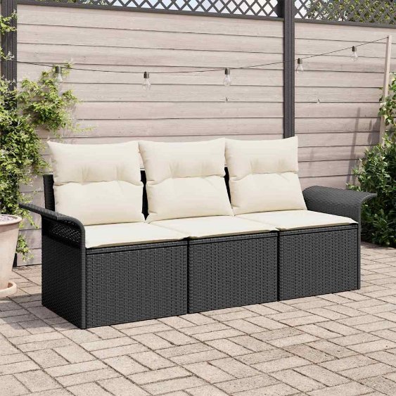 3353886_1.jpg Garten-Sofa-Set mit Kissen 3 pcs Schwarz Poly Rattan – Bild 1