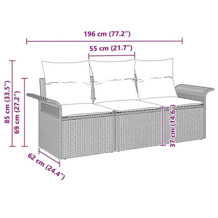 Garten-Sofa-Set mit Kissen 3 pcs Schwarz Poly Rattan – Bild 12
