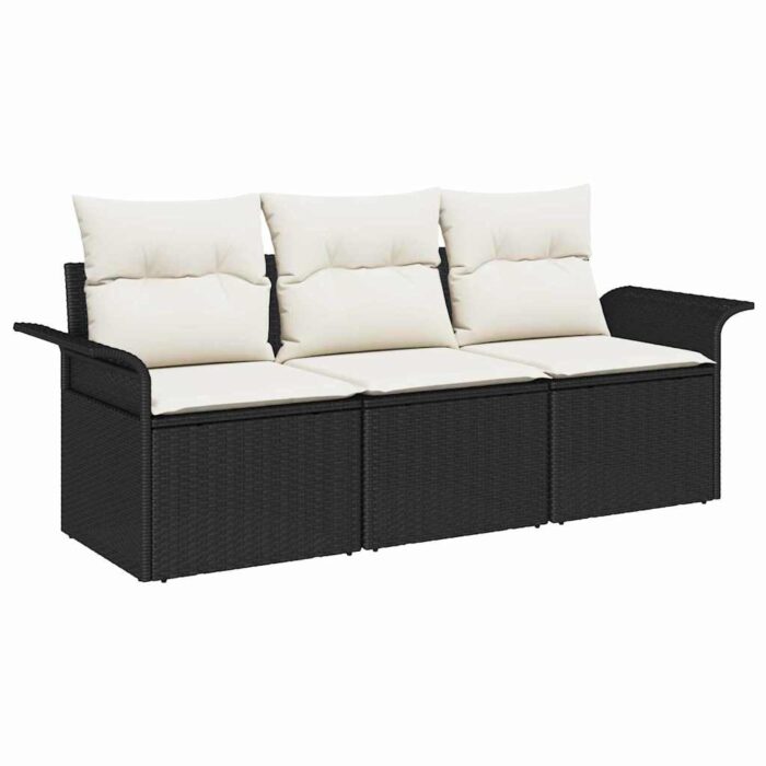 Garten-Sofa-Set mit Kissen 3 pcs Schwarz Poly Rattan – Bild 2
