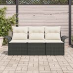 Garten-Sofa-Set mit Kissen 3 pcs Schwarz Poly Rattan – Bild 3