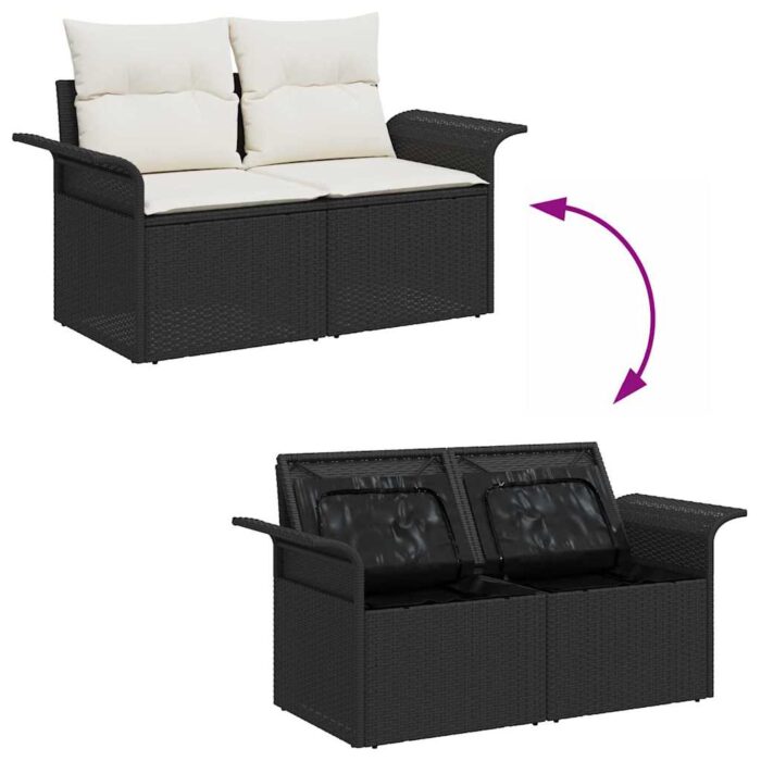 Garten-Sofa-Set mit Kissen 3 pcs Schwarz Poly Rattan – Bild 9