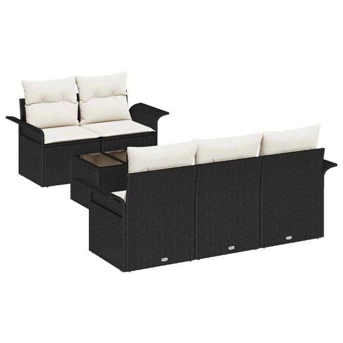 Garten-Sofa-Set mit Kissen mit Speicher 6 pcs Schwarz und Creme – Bild 2