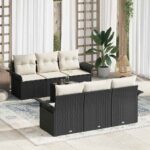 Gartensofa-set mit Kissen 7 pcs Schwarz und Creme Poly-Rattan