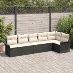 Garten-Sofa-Set mit Kissen 6 pcs Schwarz Poly Rattan