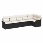 Garten-Sofa-Set mit Kissen 6 pcs Schwarz Poly Rattan – Bild 2