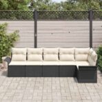 Garten-Sofa-Set mit Kissen 6 pcs Schwarz Poly Rattan – Bild 3