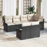 Garten-Sofa-Set mit Kissen 7 pcs Schwarz Poly Rattan