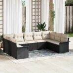 Gartensofa-set mit Speicher 9 pcs Schwarz Poly-Rattan