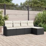 Garten-Sofa-Set mit Kissen 5 pcs Schwarz Poly Rattan