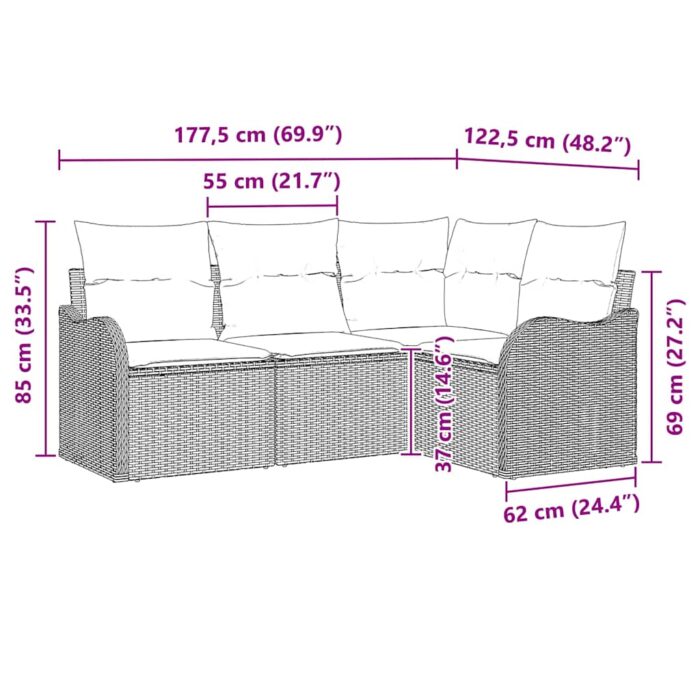 Gartensofa-set mit Speicher 4 pcs Schwarz Poly-Rattan – Bild 12
