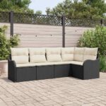 Gartensofa-set mit Speicher 5 pcs Schwarz Poly-Rattan