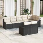 Gartensofa-set mit Speicher 8 pcs Schwarz und Weiss Poly-Rattan