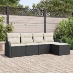 Sofa Set mit Kissen 5 pcs Schwarz und Weiss Poly-Rattan