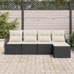 Sofa Set mit Kissen 5 pcs Schwarz und Weiss Poly-Rattan – Bild 3