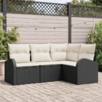 Gartensofa-set mit Kissen 4 pcs Schwarz und Weiss Poly-Rattan