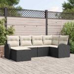 Sofa Set mit Kissen 6 pcs Schwarz und Weiss Poly-Rattan