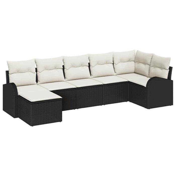 Sofa Set mit Kissen mit Speicher 7 pcs Schwarz Poly-Rattan – Bild 2