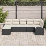 Sofa Set mit Kissen mit Speicher 7 pcs Schwarz Poly-Rattan – Bild 3
