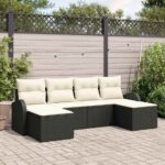 Sofa Set mit Kissen 6 pcs Schwarz und Weiss Poly-Rattan