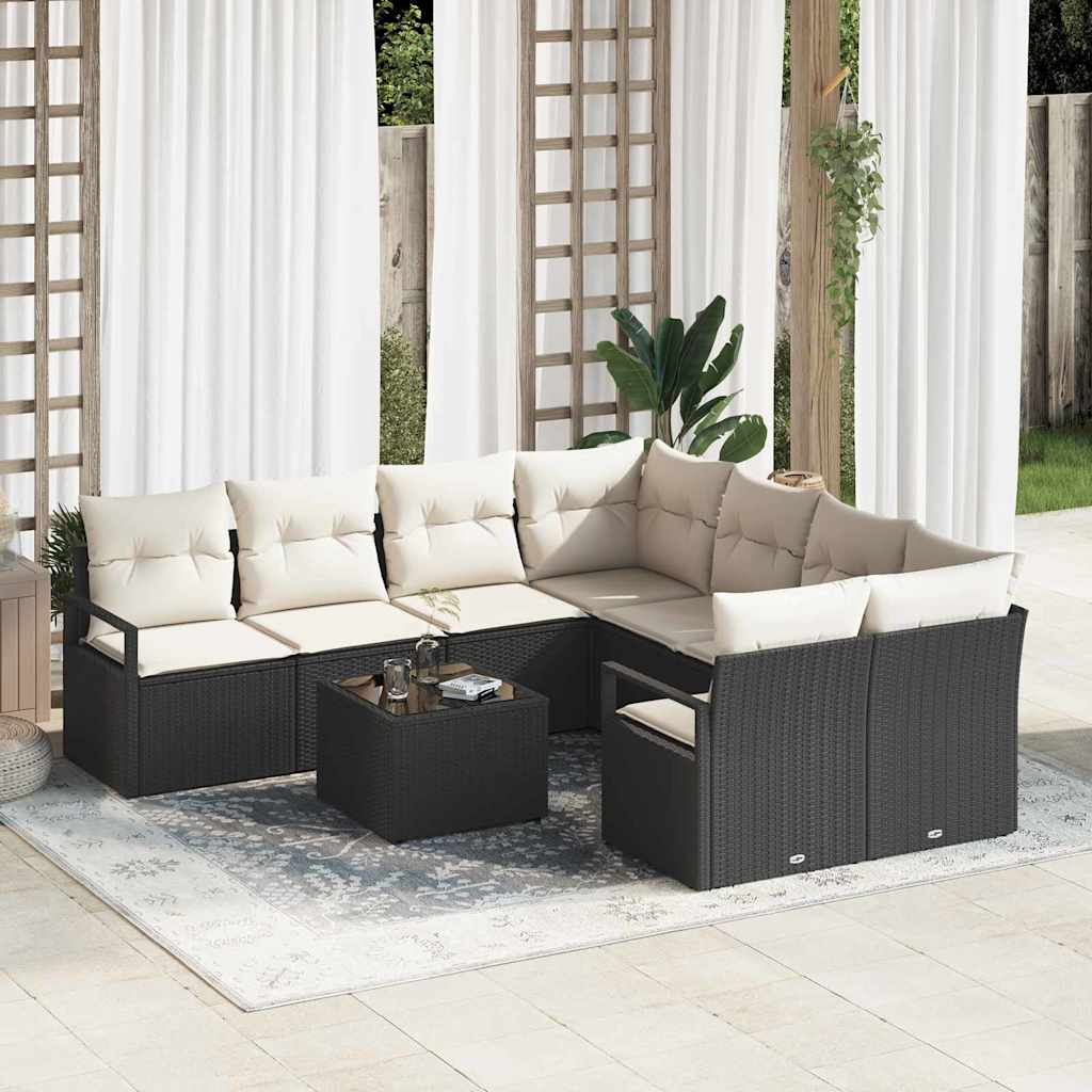 3354986_1.jpg Sofa Set mit Kissen 9 pcs Schwarz und Creme Poly-Rattan – Bild 1
