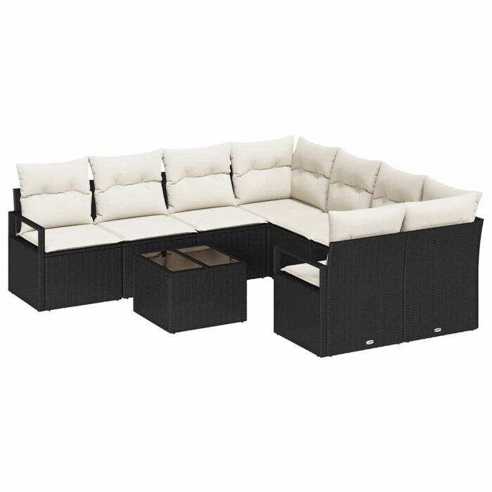 Sofa Set mit Kissen 9 pcs Schwarz und Creme Poly-Rattan – Bild 2