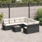Sofa Set mit Kissen 9 pcs Schwarz und Creme Poly-Rattan – Bild 3