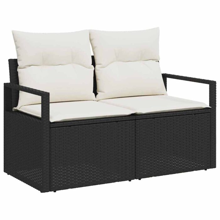 Sofa Set mit Kissen 9 pcs Schwarz und Creme Poly-Rattan – Bild 4
