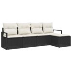 Sofa Set mit Kissen 5 pcs Schwarz und Creme Poly-Rattan – Bild 2