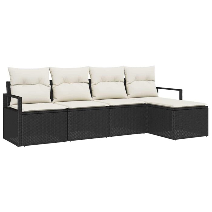 Sofa Set mit Kissen 5 pcs Schwarz und Creme Poly-Rattan – Bild 2