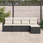 Sofa Set mit Kissen 5 pcs Schwarz und Creme Poly-Rattan – Bild 3