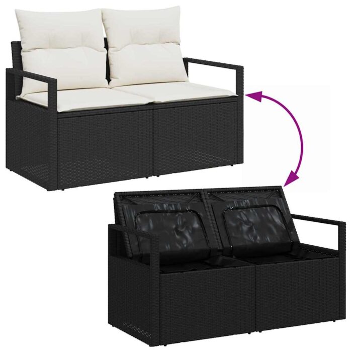 Sofa Set mit Kissen 5 pcs Schwarz und Creme Poly-Rattan – Bild 9