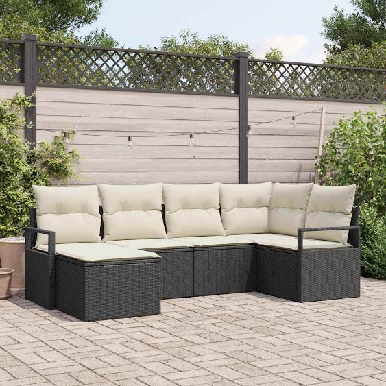 3355116_1.jpg Sofa Set mit Kissen 6 pcs Schwarz und Creme Poly-Rattan – Bild 1