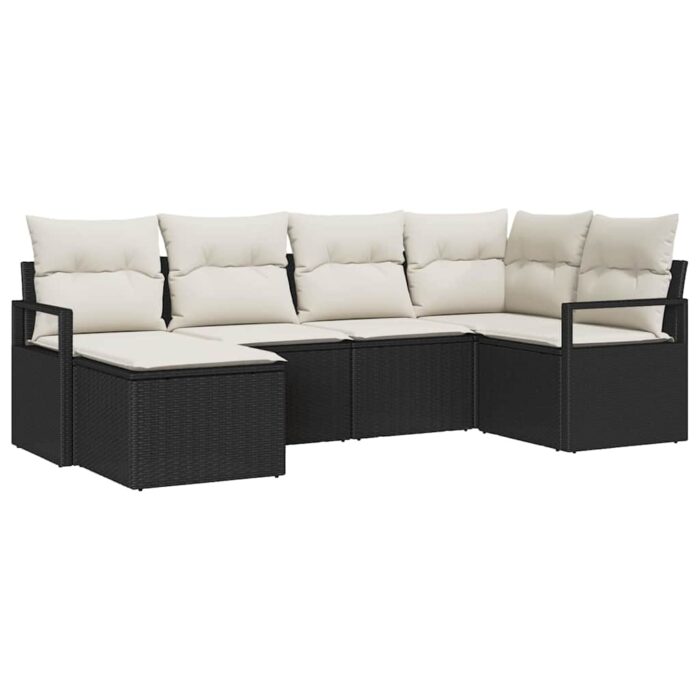Sofa Set mit Kissen 6 pcs Schwarz und Creme Poly-Rattan – Bild 2