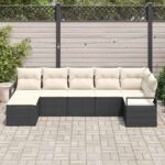 Sofa Set mit Kissen 7 pcs Schwarz und Creme Poly-Rattan