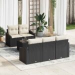 Sofa Set mit Kissen 6 pcs Schwarz und Creme Poly-Rattan